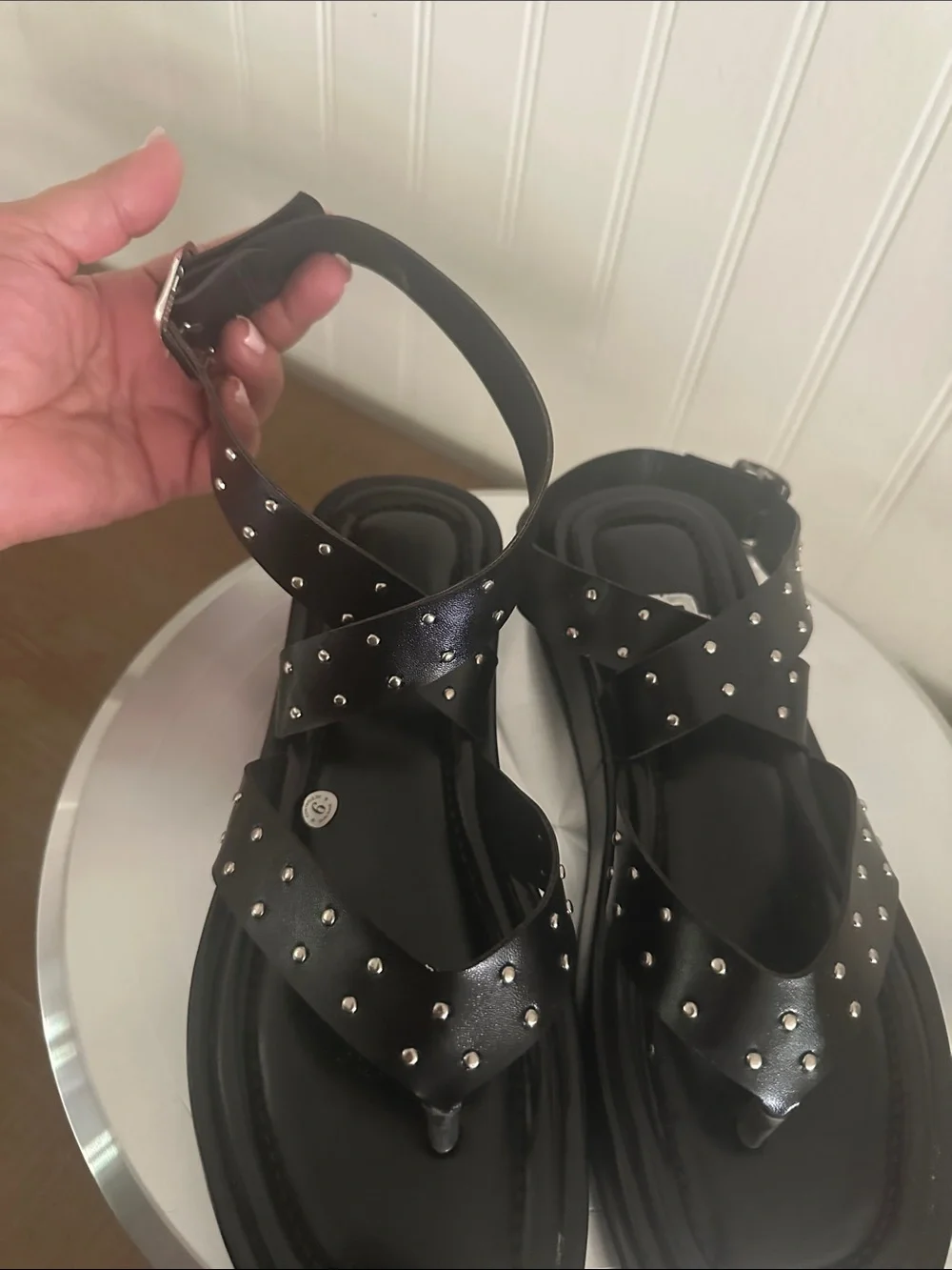 NOVUS Black Studded Ankle Straps Sandals Like New sz 6